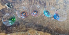 Dansk Spectra Cocktail Glasses Clear Different Color Bases 3.75″ Set Of 5
