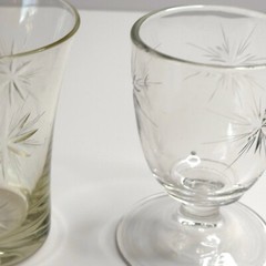 Vintage Flat Tumbler Flared Fostoria Sunburst Star Bottom & Unknown Stemmed Glas