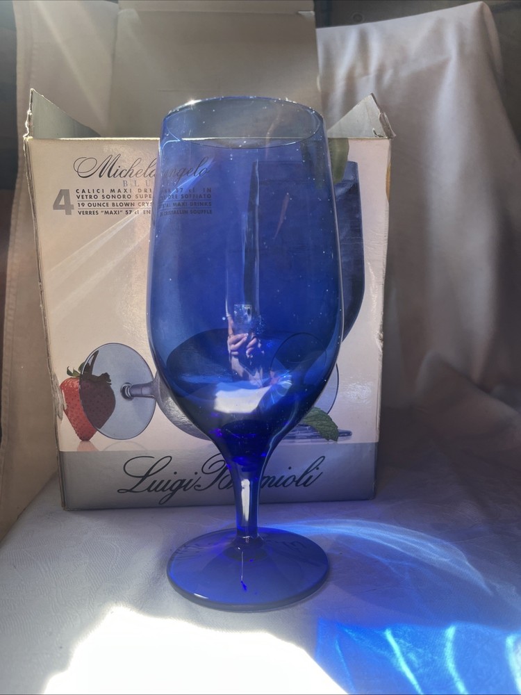4 Luigi Bormioli Michelangelo Blue 19oz Goblet Set Maxi Drink Glasses