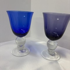Vintage Clear Ball Stem Hand Blown Glass/Goblet – various colors set of 5