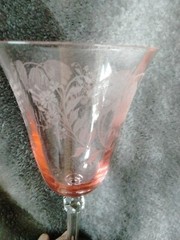 Pink Wine Water Goblet 8 1/4” 10oz Elegant Etched Glass