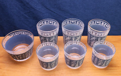Vintage MGM Jeannette Glass Corinthian Blue Barware 7 Pieces