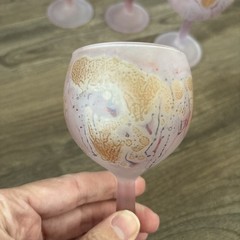Set of 4 Rueven Art Nouveau Goblets Wine Glasses Hand Blown Painted Pink Satin