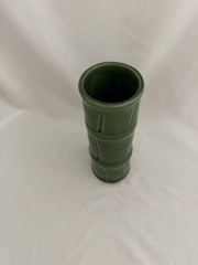 Vintage MCM Libbey Green Tiki Bamboo Ceramic Tumbler Vase, 7.5” Tall Excellent!