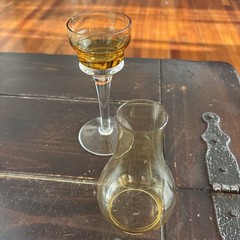 Vintage amber and clear stemmed Candle Holder glass tiny Chip