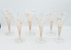 Lot of 6 PINK FROSTED OMBRE HAND PAINTED BUTTERLY ART GLASS WINE GLASS 7.5″