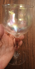 Vtg lot Optic Luster Iridescent Stem Wine Glass set of 2 Goblets Curved Lip 6.5″