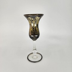 Vintage Venice scene cordial glass, smoked gray MCM