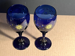 Vintage 90s Libbey Cobalt Blue Sun Moon Stars Celestial Stemware Pop Culture