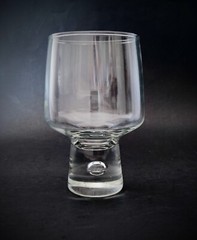 Set Of 3 Clear Weighted 5 3/4″ Glass Tumblers Suspended Air Bubble Stem 15 oz