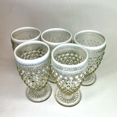 Goblet Water Cup Blue Opalescent Moonstone Hobnail Anchor Hocking Glass Lot Of 5