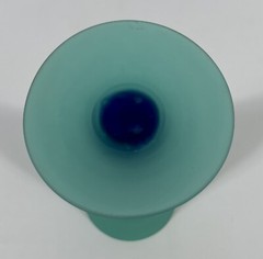 Vtg Frosted Green Cobalt Blue Satin Wine Water Glass Goblet 8 3/4″ Wafer Stem