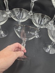 Vintage Champagne Coupe Glasses Platinum/silver rim Set of 8 Gatsby MCM