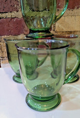 Green Glass Large Coffee/Beverage Cup Anchor Hocking Vintage. Lot of 4