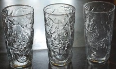 Vtg Set 9 LIGHT BLUE CRINKLE LEAF Flat Tumbler Glasses MIDCENTURY MODERN 5.5″