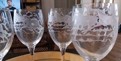 Set Of Four Retired Lorraine Coyle Horses Wine Glasses Signed