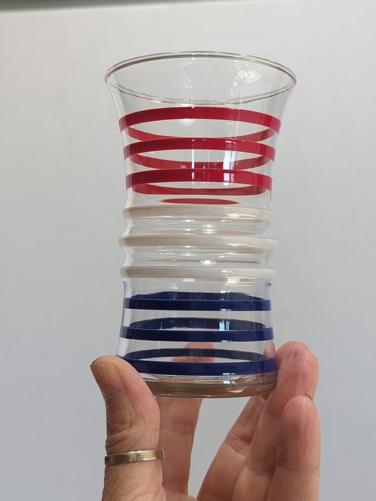 Vintage Betsy Ross Anchor Hocking Drinking Glass Red, White & Blue Stripes