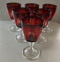 Set of 6 Vintage CRISTAL D’ ARQUES Ruby Red w/Clear Cordial Shot Glasses 3.25″T