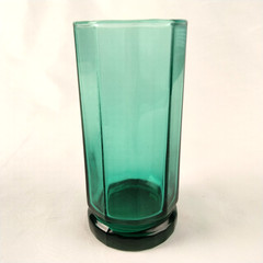 2 Vintage Anchor Hocking Essex Green 10 oz. 10-Sided Glasses