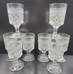8 Anchor Hocking Wexford Claret Wine Glasses Set Vintage Cut Etched Bar Ware Lot