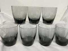 Set Of 7 Libbey Smoke Gray 13 Oz Short Tumbler Rocks Glasses Heavy Bottom