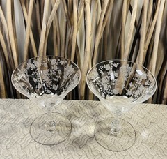 Rose Point By Cambridge Low Sherbet Glasses Set 2: 7 OZ . Vintage, Discontinued