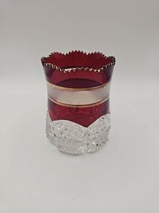 Antique Duncan & Miller Ruby Frosted Tumbler Cream Pitcher Dish Cover 4 Pieces