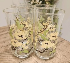 4 Vintage Libbey MCM Chrysanthemum Flower Blossom Glasses 12oz