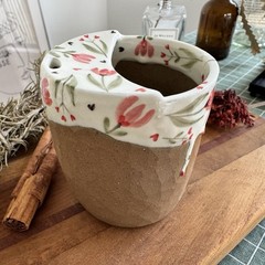 Handmade Ceramic Travel Mug Hand Painted Floral Stoneware Coffee Cup To Go Mug