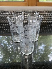 BEAUTIFUL SET OF 5 RARE PATTERN Tiffin Glass «Roses Flat Paneled Tumblers 5.5″H