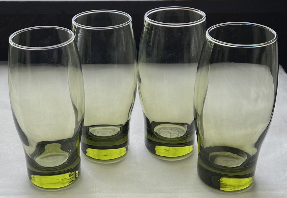 Libbey Glass Co. PERCEPTION Set Of Four Olive Green Coolers Tumblers 16 Oz LOT#1