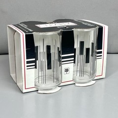 Vintage 4 Glasses Black Lines MCM Eames Era Atomic Glass Tumblers Cups Retro NIB
