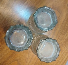 3 Indiana Glasses Crystal Ice Tumblers Stacking Vintage MCM Bark Texture