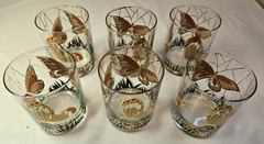 Culver Ltd 22k Butterfly Stained Glass Lowball Glasses Set of 6 RARE