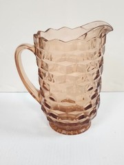Indiana Glass Whitehall Pink/Peach Pitcher Vintage MCM Pressed Glass 1960s