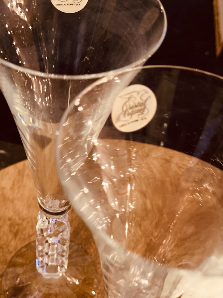 New NOS Vintage Cristal d’Arques France Millennium Champagne Flutes year 2000