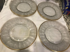 TIFFIN crystal Cherry Laurel Gold set of 8 luncheon/salad plates 8″