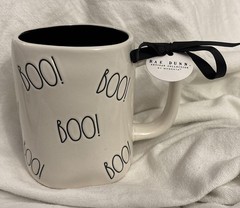 Rae Dunn Artisan Collection Boo Mug Black Inside White Halloween Coffee Cup New