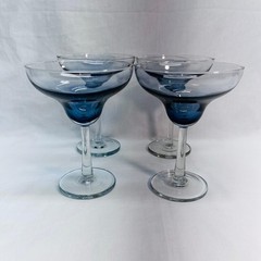 VTG 4 Blue Tint Crystal Margarita Stem Glasses 3″Dep 3.5″Basex5″Diax6.5″H *READ*