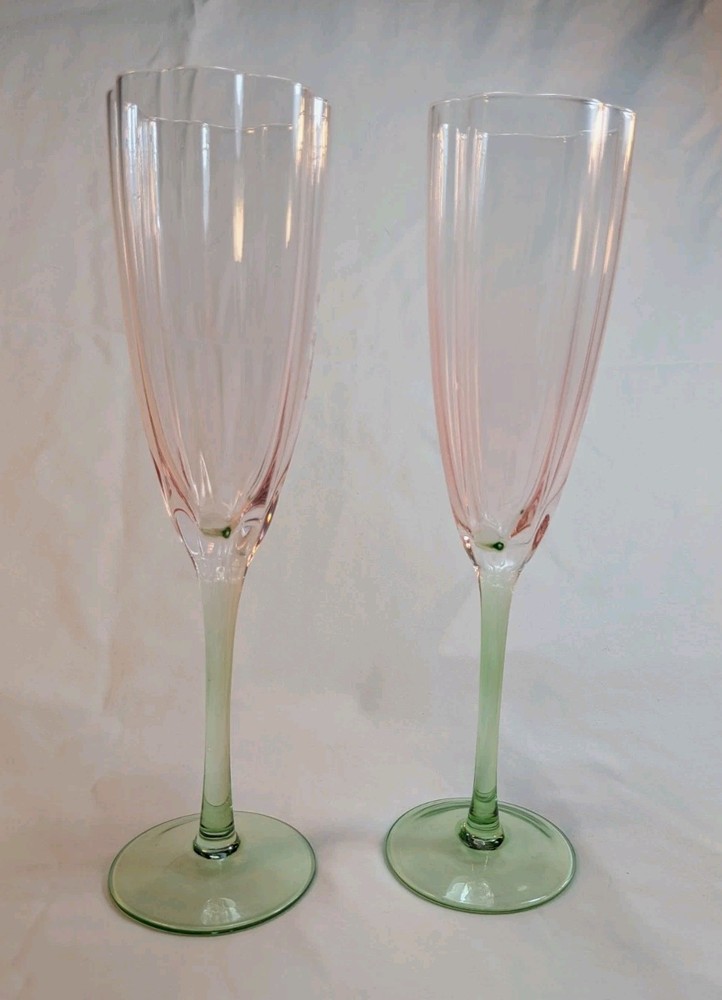 Abbott Collection Flower Shaped Pink Champagne Flutes Set of 2 10in