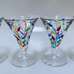 Vintage Murano Style Tree of Life Liqueur Cordial Glasses Hand Painted Set of 5