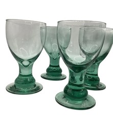 4 Crate and Barrel BARCELONA Aquamarine Jade Green Glass Goblets/Barware/Wine 7”