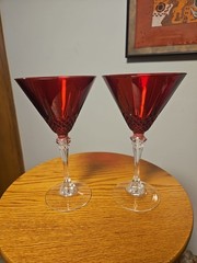 Pair of Cristal D’Arques Longchamp Ruby Red Martini Glasses