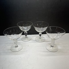 4-Vtg -Palm Design Etched Champagne Parfait/ Cocktail Glass Stemware Table Decor