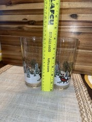 2 Horse Sleigh Winter Snow Scene Christmas Drinking Glass Vintage 12oz Tumbler