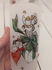 Vtg Set Gay Fad Studios 1940 Christmas Angel Hand Painted Frosted Drinking Glass