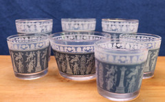 Vintage MGM Jeannette Glass Corinthian Blue Barware 7 Pieces