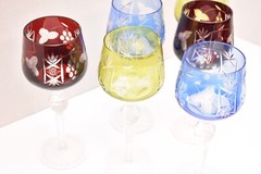 VTG SET 6 BOHEMIAN CZECH CUT TO CLEAR CRYSTAL HOCK WINE GLASSES GOBLETS