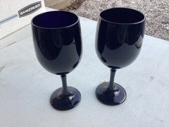 Set Of 2 Vintage Libbey Glasses Black Amethyst Water Wine Goblets