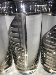 Set of 5 CULVER SIlver SHIP’S SAIL Frosted CLOUDS Striped 16oz Highball TUMBLER
